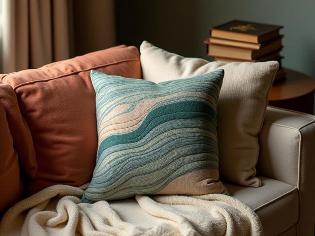 Coussin décoratif 'Tissage Estuaire' fait main